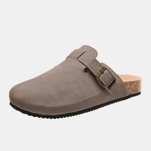 Suede Closed Toe Buckle Slide in Charcoal